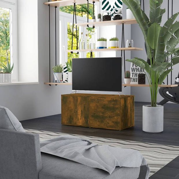 The Living Store TV-meubel Smoked Oak 80x34x36cm - Stevig en praktisch houten televisiemeubel