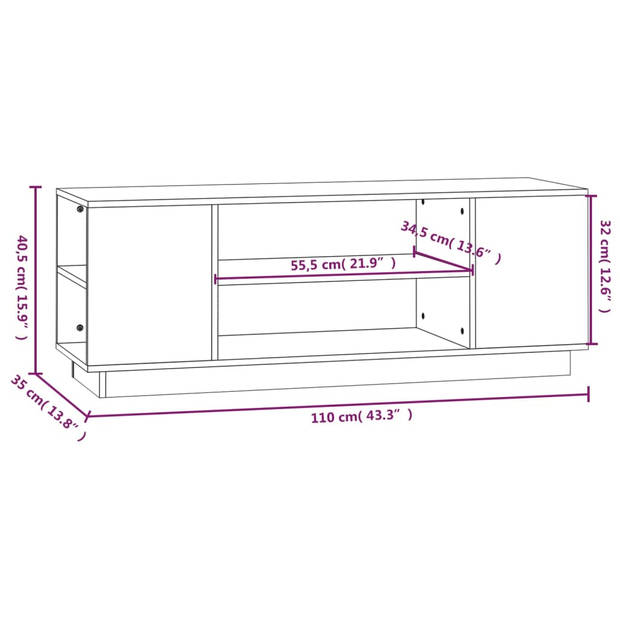 The Living Store Televisiekast Massief Grenenhout Zwart - 110 x 35 x 40.5 cm