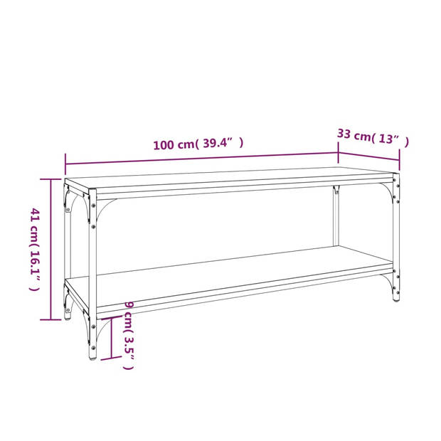 vidaXL Tv-meubel 100x33x41 cm bewerkt hout en staal zwart