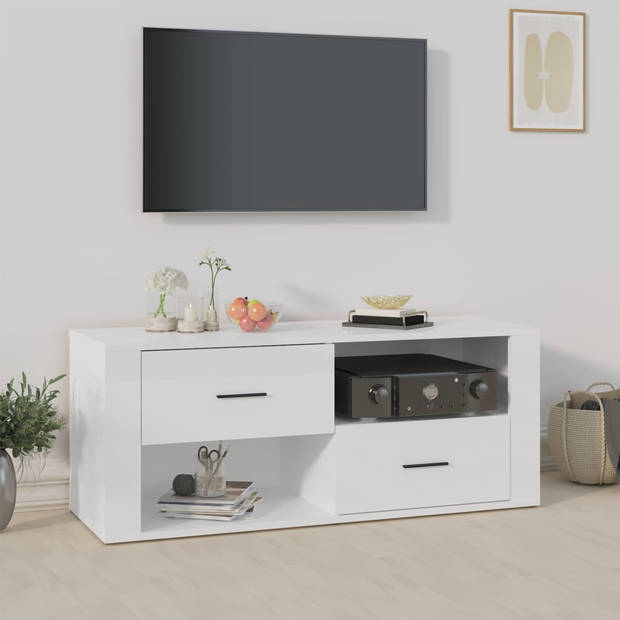 The Living Store TV-kast Classic - Tv-meubel - 100x35x40 cm - Hoogglans wit