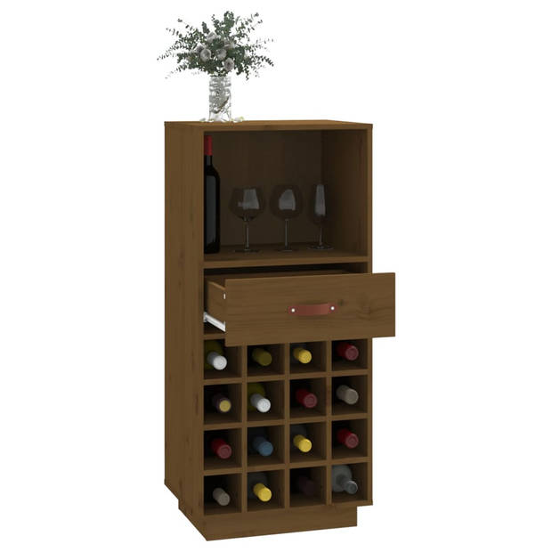 The Living Store Wijnkast Grenenhout - 45 x 34 x 100 cm - Honingbruin