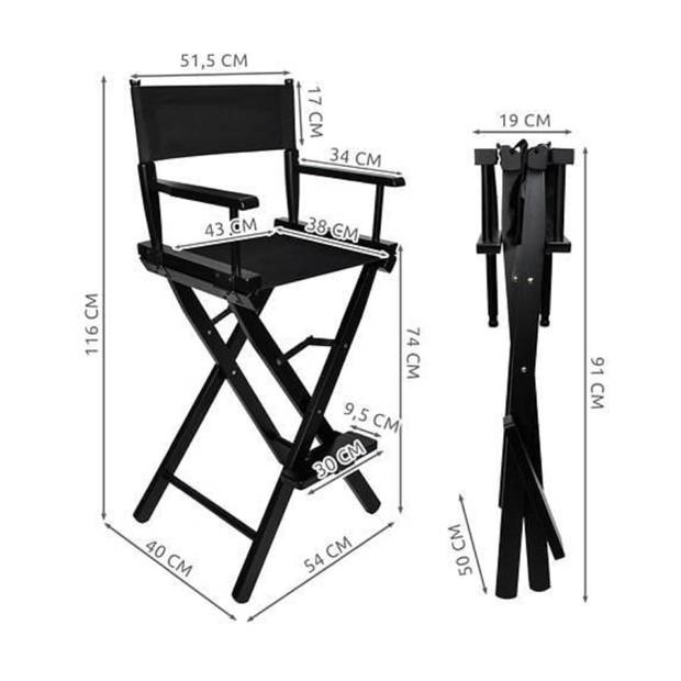 Beautylushh Wooden Makeup Chair Zwart - Visagie kruk - Make-Up stoel - Opvouwbare kruk - directie klapstoel
