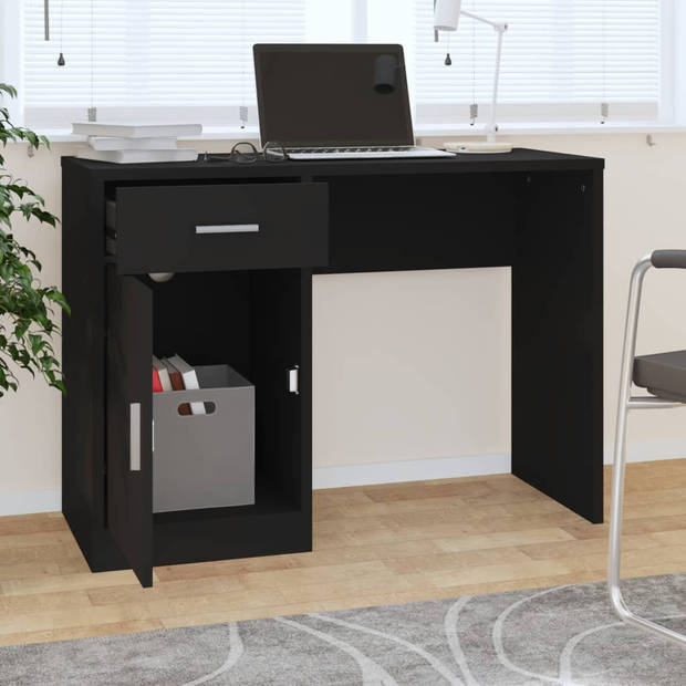 vidaXL Bureau met kast en lade 100x40x73 cm bewerkt hout zwart