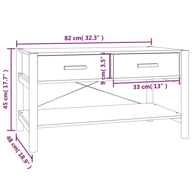 vidaXL Salontafel 82x48x45 cm bewerkt hout zwart