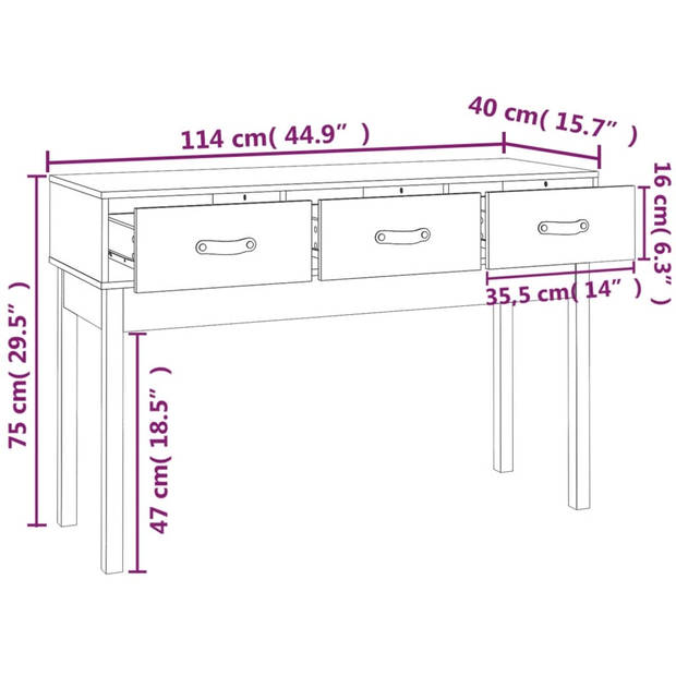 vidaXL Wandtafel 114x40x75 cm massief grenenhout grijs