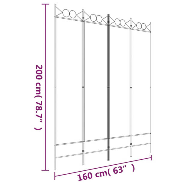 vidaXL Kamerscherm met 4 panelen 160x200 cm stof wit