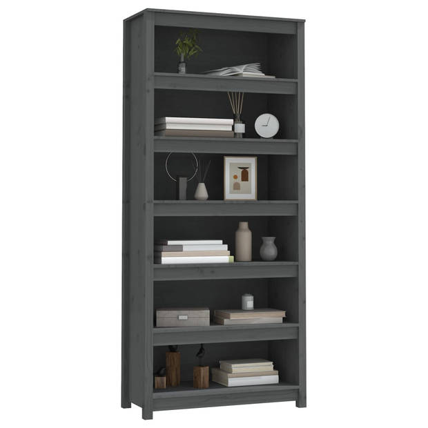 vidaXL Boekenkast 80x35x183 cm massief grenenhout grijs