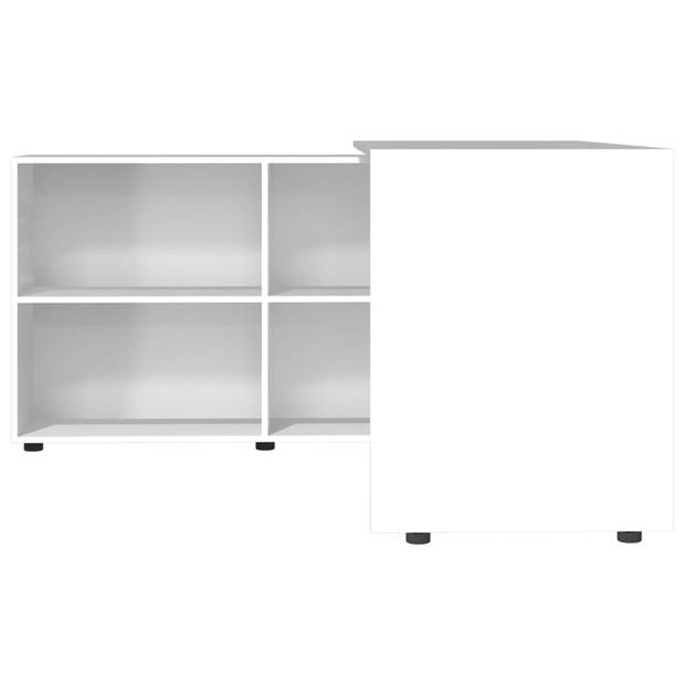 The Living Store Hoekbureau L-vorm - 130 x 60 x 75 cm - hoogglans wit - bewerkt hout - aluminium