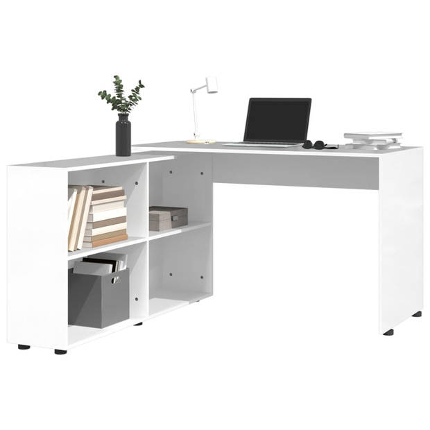 The Living Store Hoekbureau L-vorm - 130 x 60 x 75 cm - hoogglans wit - bewerkt hout - aluminium