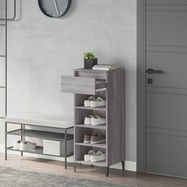 The Living Store Schoenenrek Industrieel - 40 x 36 x 105 cm - Grijs Sonoma Eiken