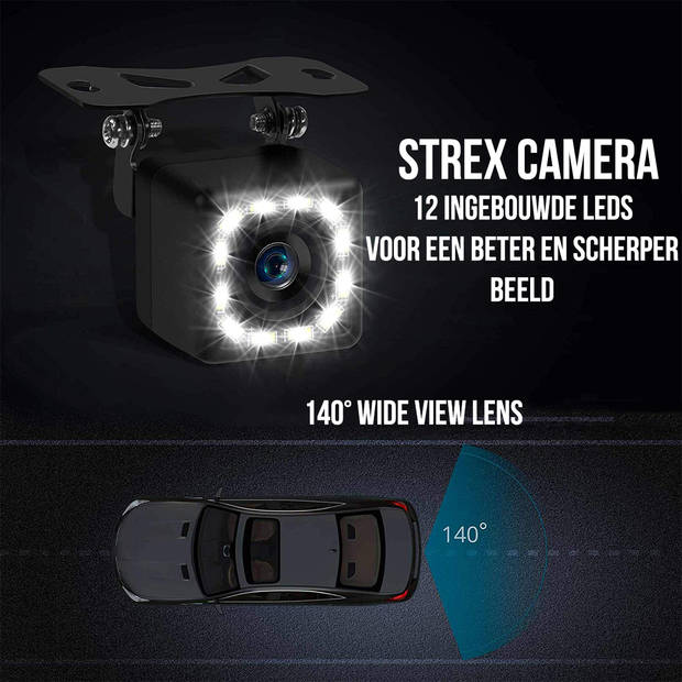 Strex Achteruitrijcamera - Universeel RCA - 12 LED Nachtzicht - IP68 Waterdicht - Achteruitrij Camera Auto