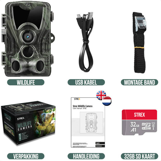 Strex Wildcamera met WiFi en Nachtzicht - 36MP 4K ULTRA HD - Waterdicht - Incl. 32 GB SD - Wild Camera