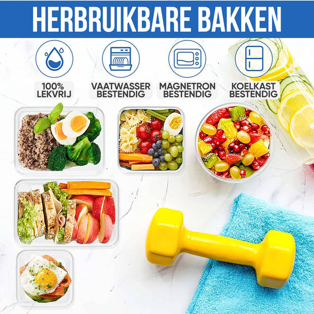 Strex Vershoudbakjes - Meal Prep Bakjes - Plastic Diepvries Bakjes - Met Deksel - 18 Delige set - BPA Vrije