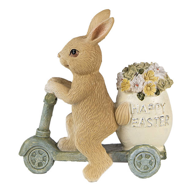 Clayre & Eef Beeld Konijn 11 cm Bruin Groen Polyresin Happy Easter Woonaccessoires Bruin Woonaccessoires