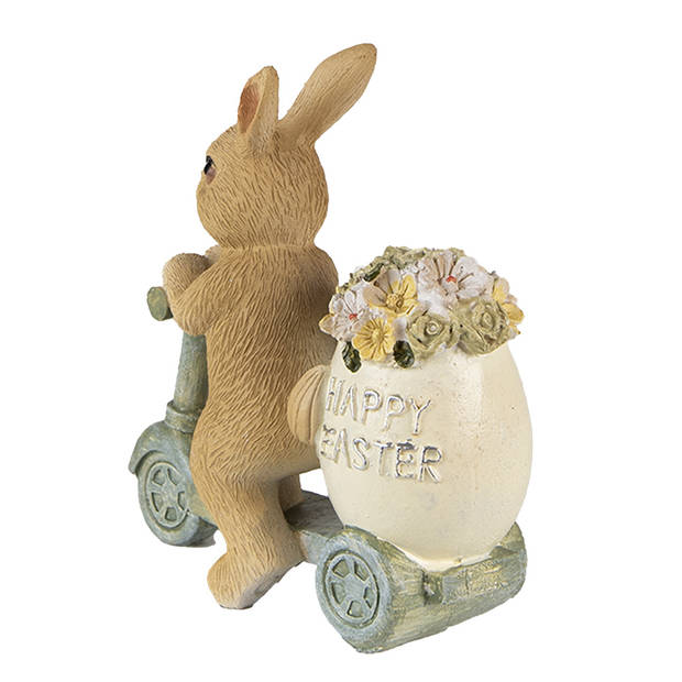 Clayre & Eef Beeld Konijn 11 cm Bruin Groen Polyresin Happy Easter Woonaccessoires Bruin Woonaccessoires