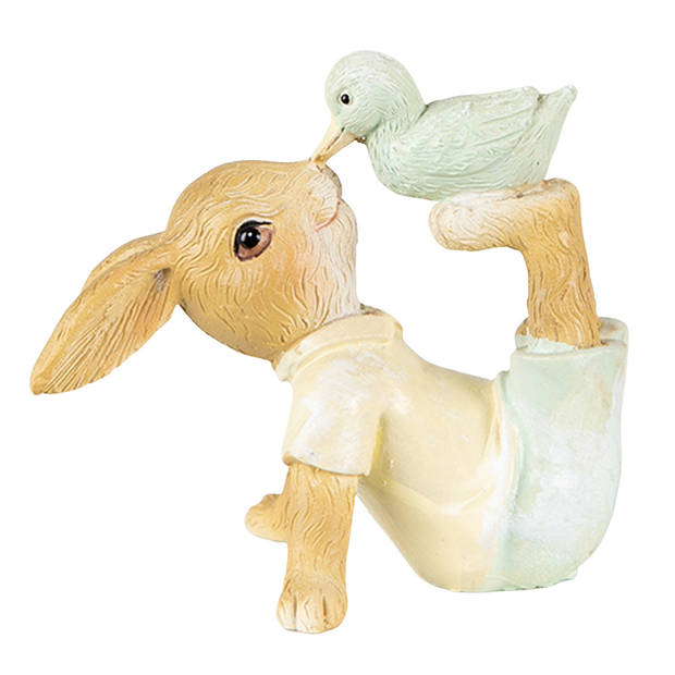 Clayre & Eef Beeld Konijn 7 cm Bruin Groen Polyresin Woonaccessoires Bruin Woonaccessoires