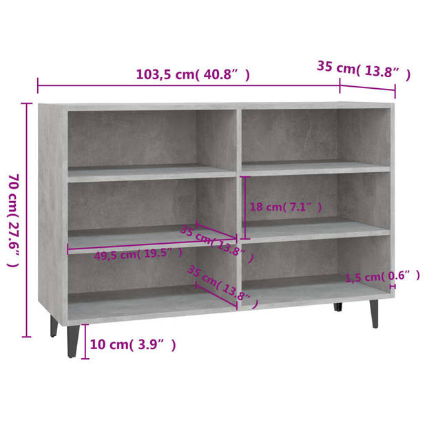 vidaXL Dressoir 103,5x35x70 cm bewerkt hout betongrijs