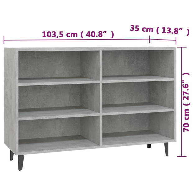 The Living Store Dressoir - Industriële stijl - 103.5 x 35 x 70 cm - Betongrijs