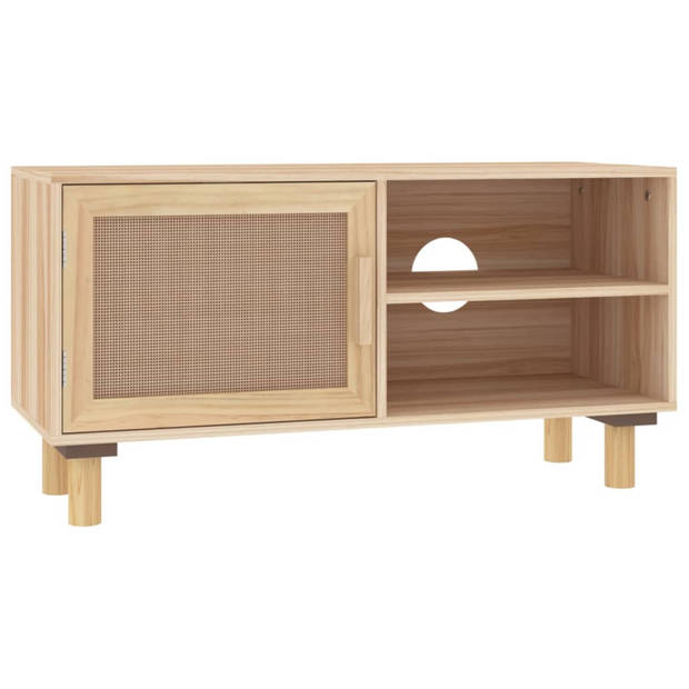 vidaXL Tv-meubel 80x30x40 cm massief grenenhout en rattan bruin