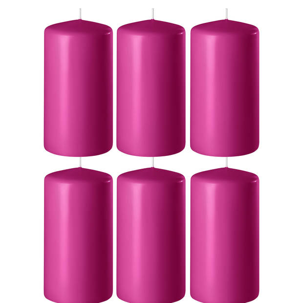 1x Kaarsen fuchsia roze 6 x 8 cm 27 branduren sfeerkaarsen - Stompkaarsen