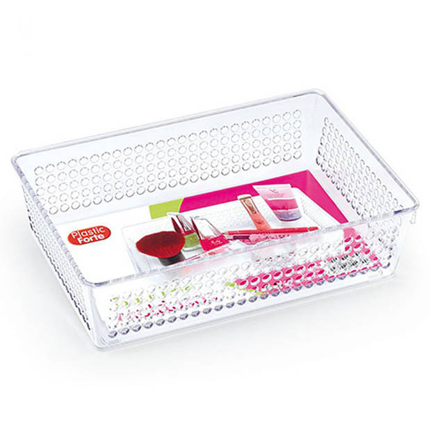 PlasticForte Opberg bakje/mandje/organizer - 24 x 16 cm - transparant - kunststof - Opbergbox