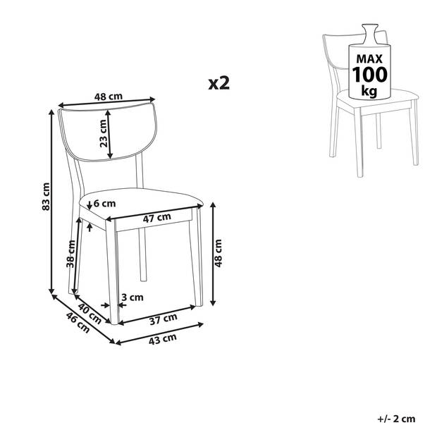 Beliani MOKA - Eetkamerstoel-Donkere houtkleur-Polyester, Rubberhout