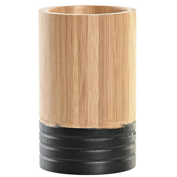 Badkamer accessoires setje drinkbeker en zeeppompje 17 cm bamboe/zwart - Zeeppompjes