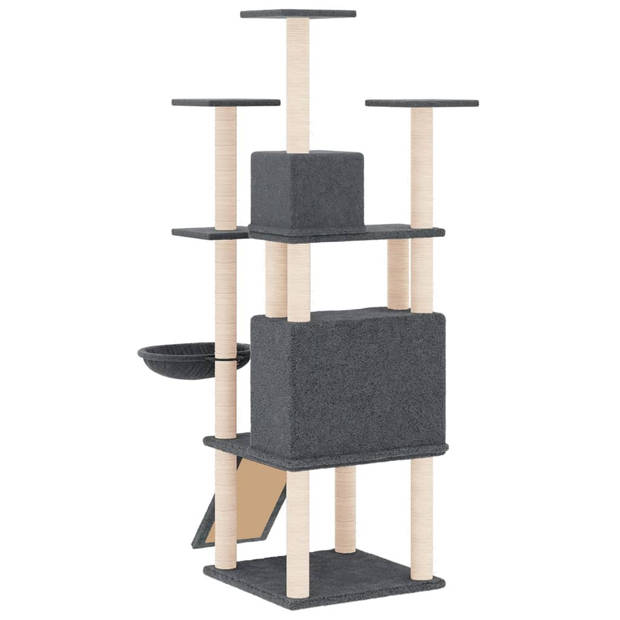 The Living Store Kattenmeubel met sisal krabpalen 154 cm donkergrijs - Krabpaal