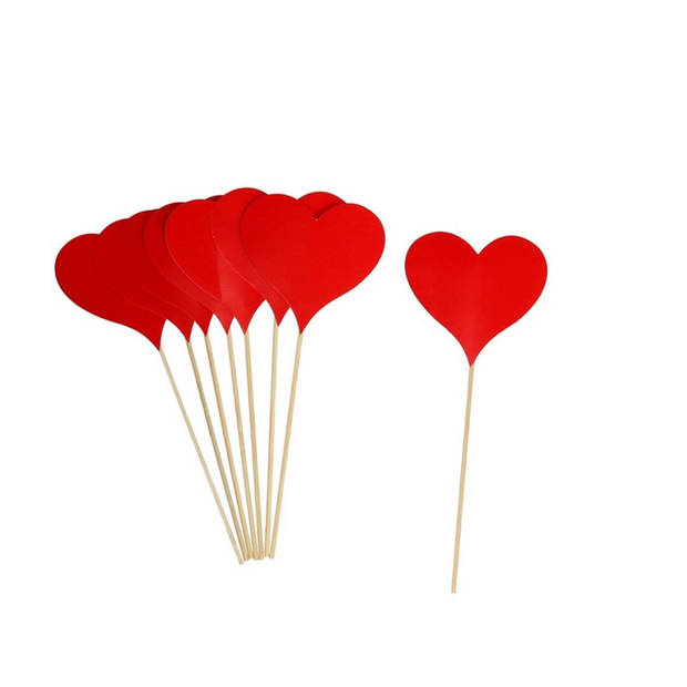 8x Decoratie rode hartjes prikkers voor Valentijn 18 cm hout/papier - Feestdecoratievoorwerp