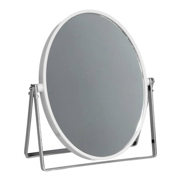 Make-up spiegel 2-zijdig gebruik - vergrotend - dia 18 cm - wit/zilver - Make-up spiegeltjes
