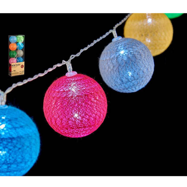 Set van 3x stuks feestverlichting lichtsnoer met katoenen balletjes 4 cm gekleurd 200 cm - Lichtsnoeren