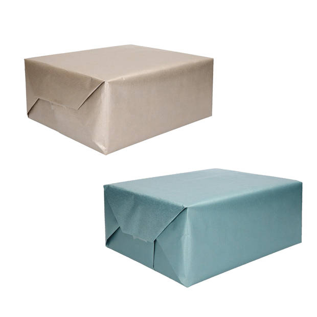 Pakket van 8x rollen Kraft inpakpapier/kaftpapier blauw en zilver 200 x 70 cm - Cadeaupapier