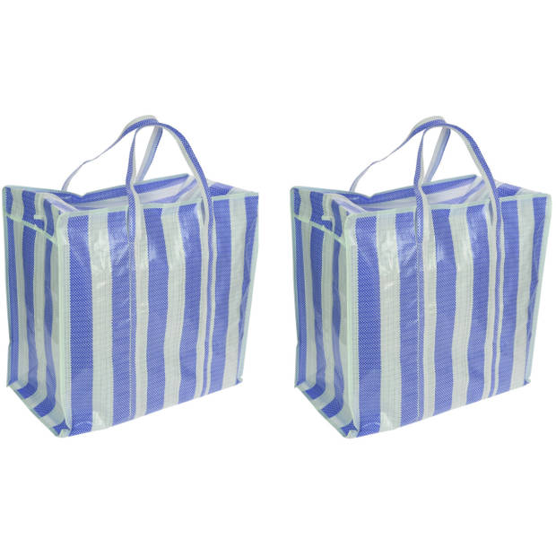 2x stuks dekens en kussens opbergtas wit/blauw 55 x 55 x 30 cm - Shoppers