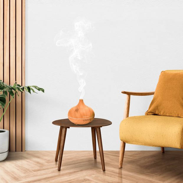 2BEHOME Aroma Diffuser 550ML met Afstandsbediening - Incl. 2 Etherische Oliën - Lichte Houtlook - 7 LED Kleuren