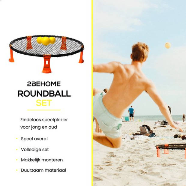 2BEHOME Roundnet set inclusief 3 ballen, ballenpomp en handige meeneemtas - Geschikt voor spikeball / roundball - Oranje