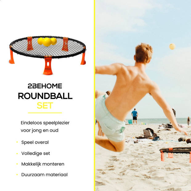 2BEHOME Roundnet set inclusief 3 ballen, ballenpomp en handige meeneemtas - Geschikt voor spikeball / roundball - Oranje