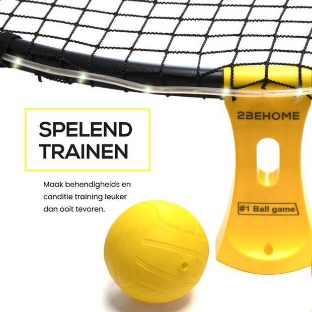 2BEHOME Roundnet set - Met LED-strip, 3 ballen, ballenpomp en meeneemtas - Geschikt voor spikeball / roundball - Geel