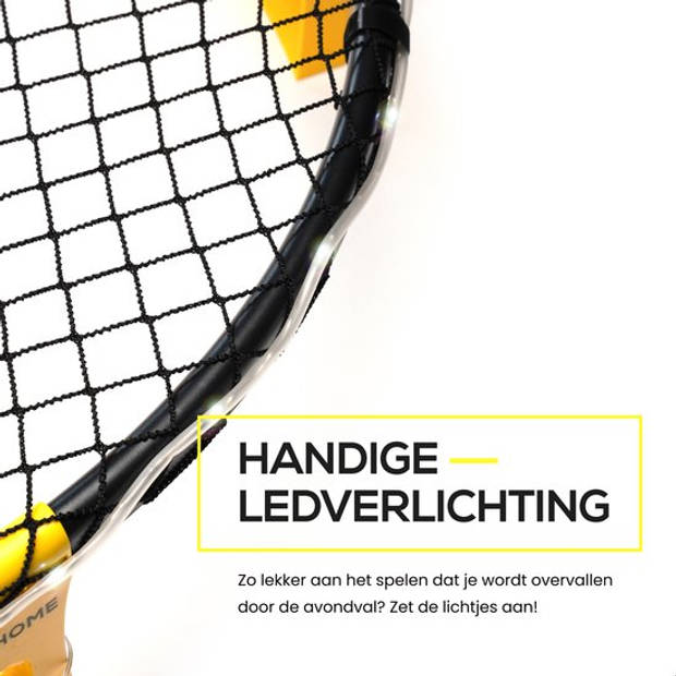 2BEHOME Roundnet set - Met LED-strip, 3 ballen, ballenpomp en meeneemtas - Geschikt voor spikeball / roundball - Geel