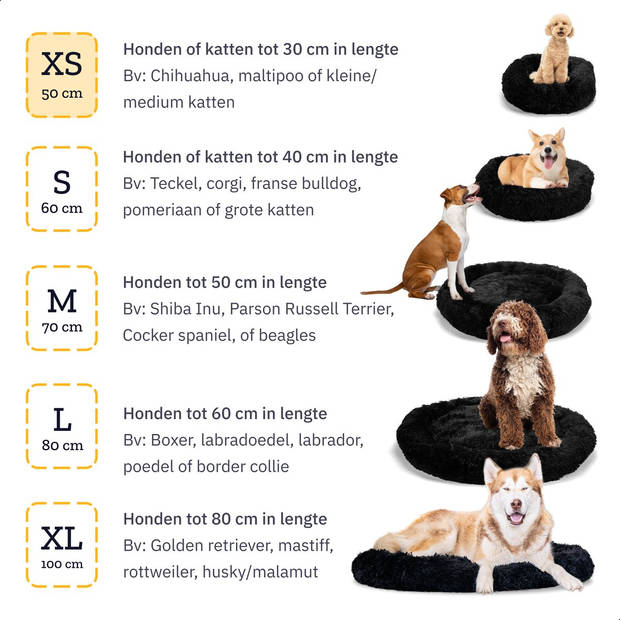 All 4 Pets Supply® Hondenmand donut - Kattenmand - Maat XS - Voor honden/katten tot 30 cm - Hondenkussen - Zwart