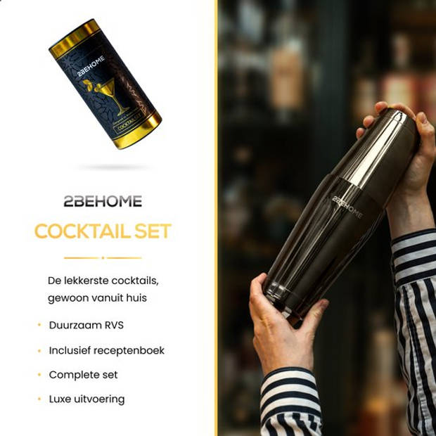 2BEHOME Luxe Cocktail Set Incl. Cocktail Shaker (750ml) & Cocktail boek met recepten - Luxe Bewaarhoes