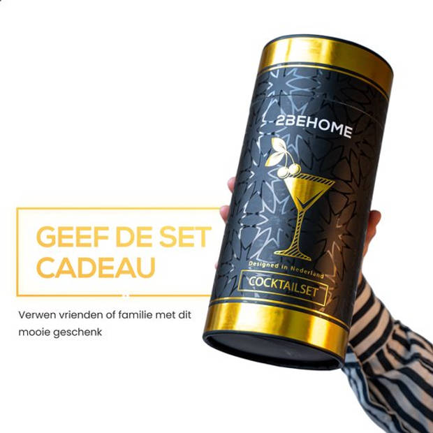 2BEHOME Luxe Cocktail Set Incl. Cocktail Shaker (750ml) & Cocktail boek met recepten - Luxe Bewaarhoes