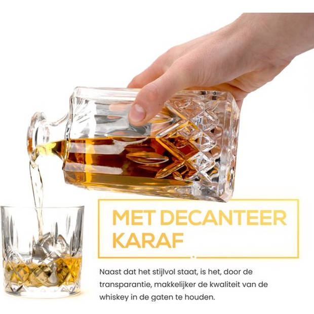 2BEHOME Whiskey set met decanteer karaf - incl 2 whiskey glazen en 6 whiskey stones en luxe geschenkdoos - Whiskey karaf