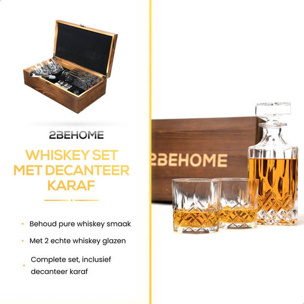 2BEHOME Whiskey set met decanteer karaf - incl. 2 whiskey glazen en 6 whiskey stones en luxe geschenkdoos - Whisky