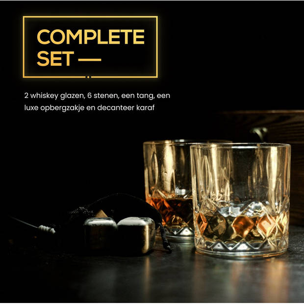 2BEHOME Whiskey set met decanteer karaf - incl. 2 whiskey glazen en 6 whiskey stones en luxe geschenkdoos - Whisky
