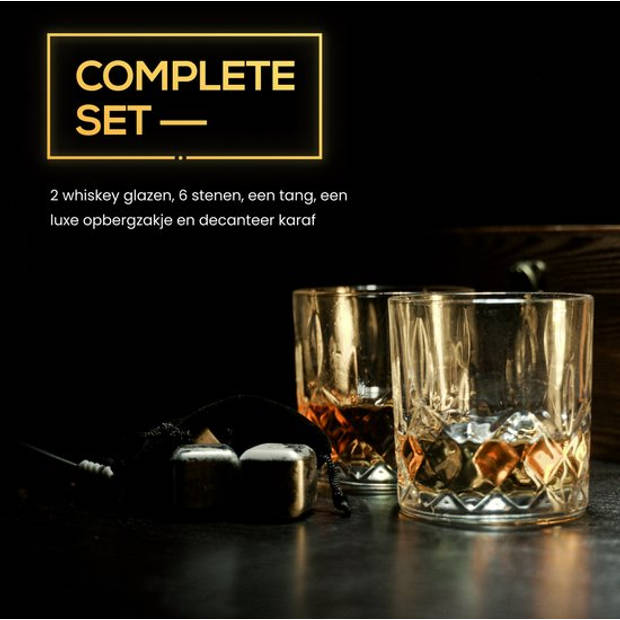 2BEHOME Whiskey set met decanteer karaf - incl 2 whiskey glazen en 6 whiskey stones en luxe geschenkdoos - Whiskey karaf