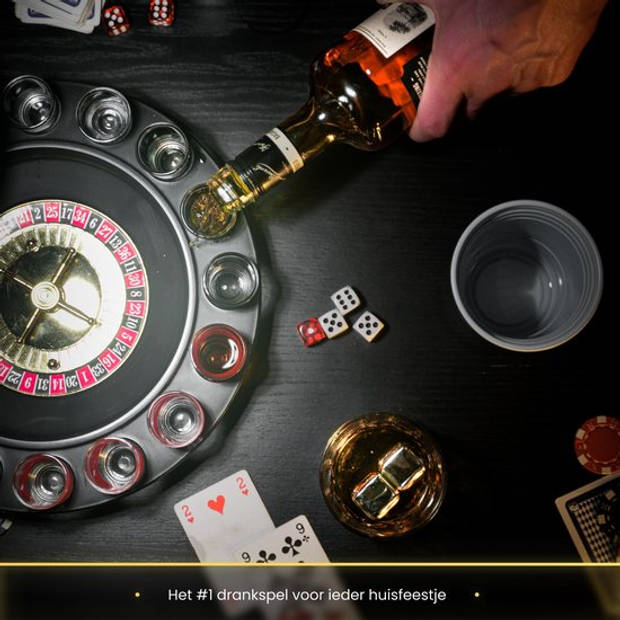 2BEHOME Luxe Drankspel Roulette Incl. 16 shotglaasjes - Drank spelletjes - Spelletjes voor volwassenen - Drinking Game