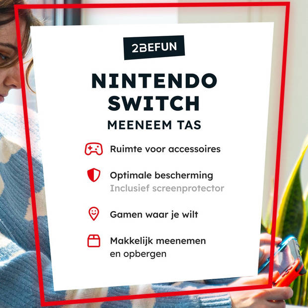 2BEFUN® Nintendo Switch Case Incl. Screenprotector - Nintendo Switch Hoes - Nintendo Switch Accessoires - Zwart