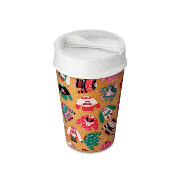 Koziol - Dubbelwandige Koffiebeker met Deksel, 0.4 L, Organic, X-Mas Sweater - Koziol Iso To Go