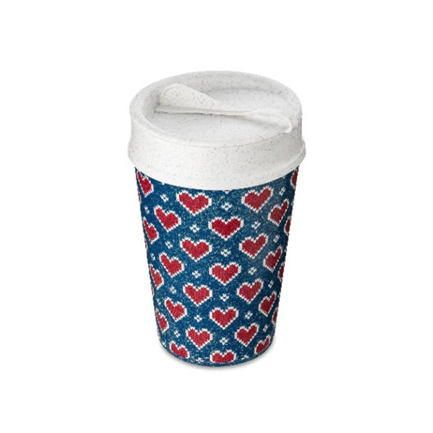 Koziol - Dubbelwandige Koffiebeker met Deksel, 0.4 L, Organic, Red Hearts - Koziol Iso To Go