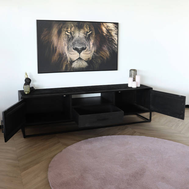 TV meubel industrieel mangohout Danae zwart visgraat 180cm tv kast duurzaam mango massief hout tv-meubel